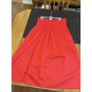 Wild Fable Red Cotton Elastic Waist Midi A-Line Skirt High Rise Size L